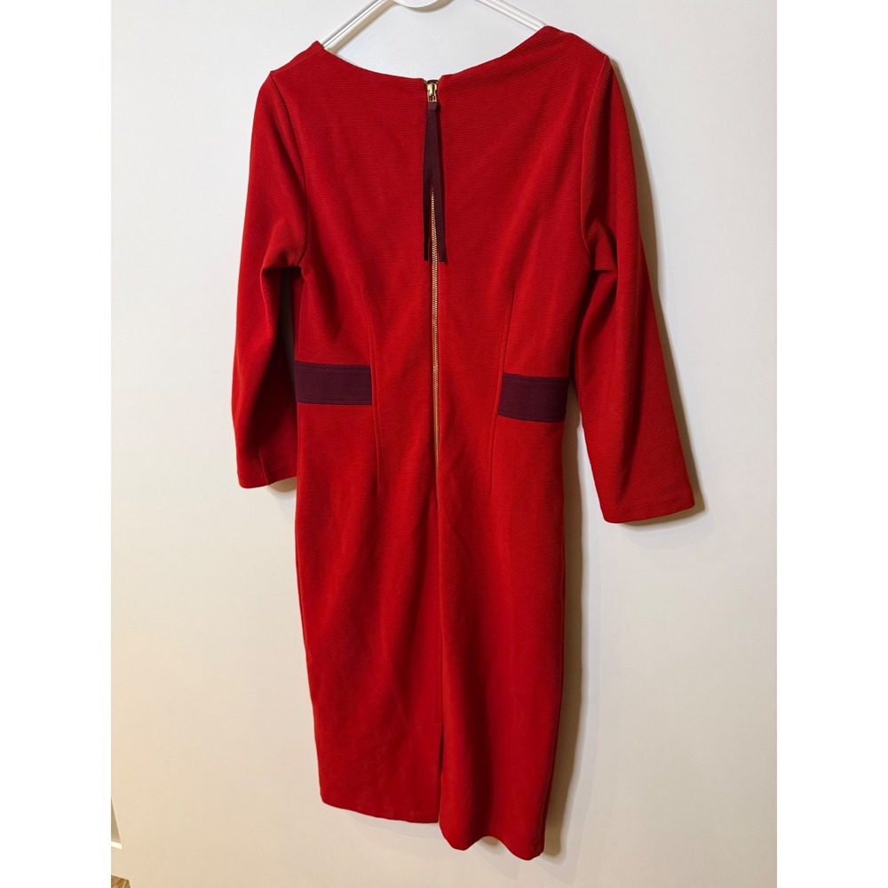 Boden Red Textured Ottoman Sheath Dress Burgundy Colorblock Waist 6R J0324 - Picture 4 of 7